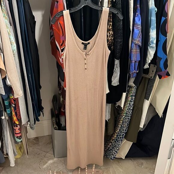 Forever 21 beige thermal basic midi dress Sz S - Picture 1 of 3